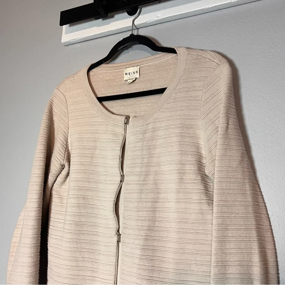 Reiss Cardigan Sweater Textured Beige Cream Clasp Front Cotton Size Medium